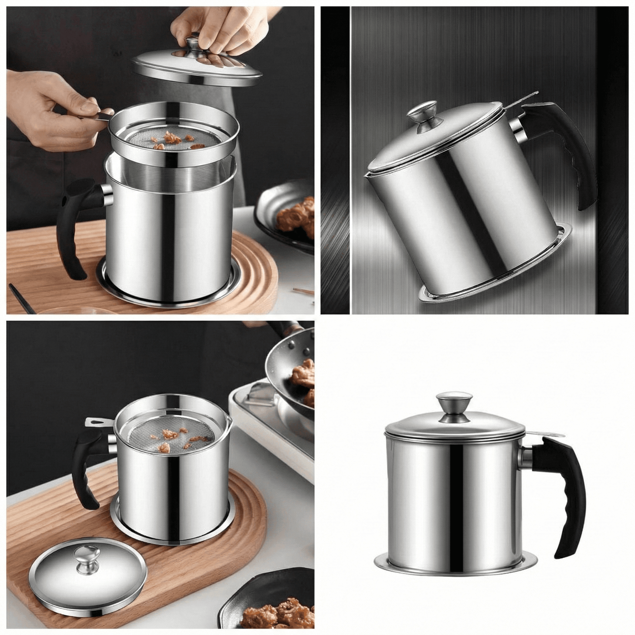 Stainless Steel Household Oil Filter Pot with Strainer – Large Capacity Kitchen Container