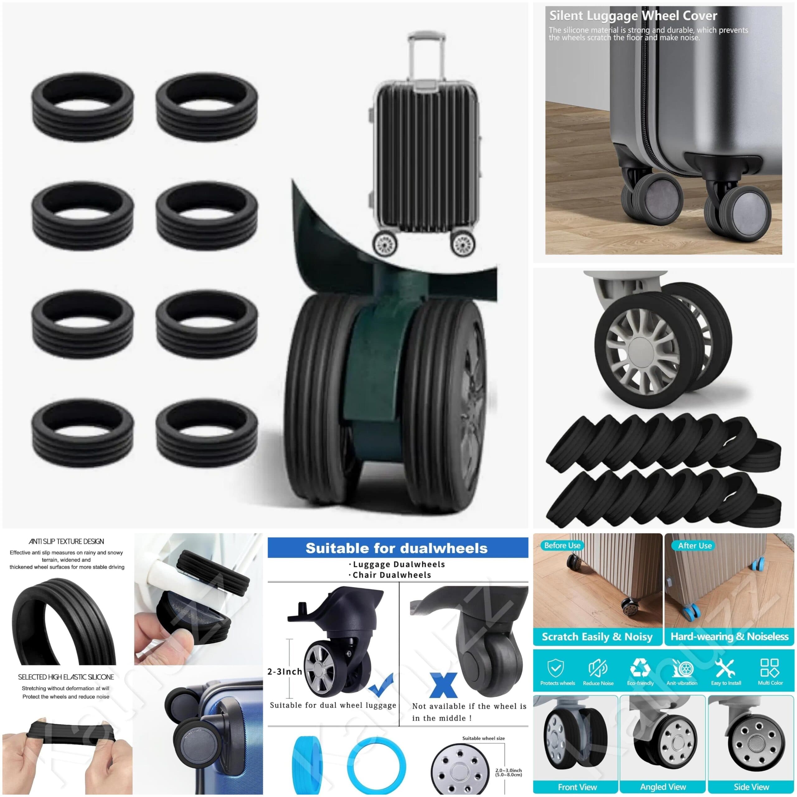 8PC Silicone Wheel Cover for Luggage | Silent Anti-Noise Suitcase Wheel Protectors