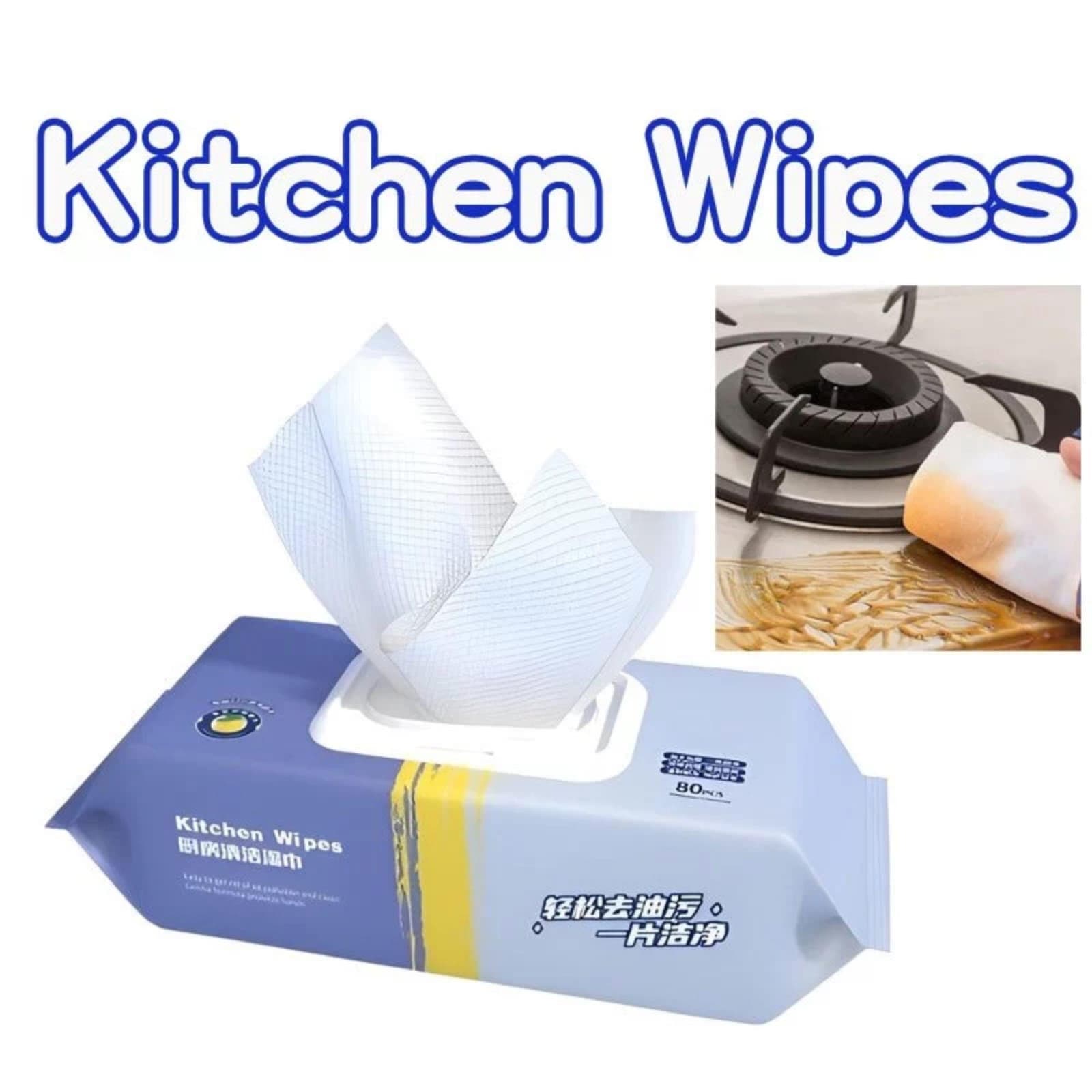 Kitchen Cleaning Wipes Tissue – 80 Wet Wipes for Grease & Surface Cleaning (Pack of 1)
