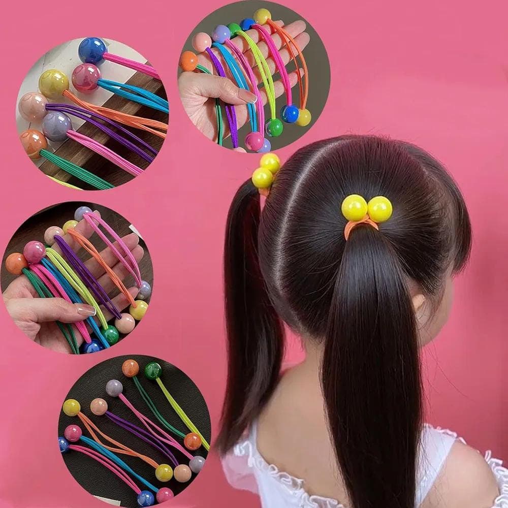 2 PCS Candy Colored Ball Charm Hair Ties – Double Color Girls Rubber Band